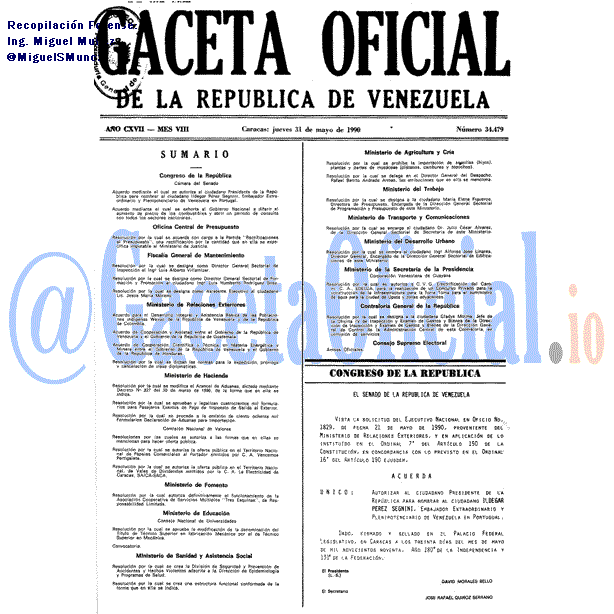 Gaceta Oficial 34479 del 31 Mayo 1990