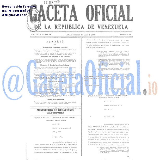 Gaceta Oficial 34496 del 25 Junio 1990