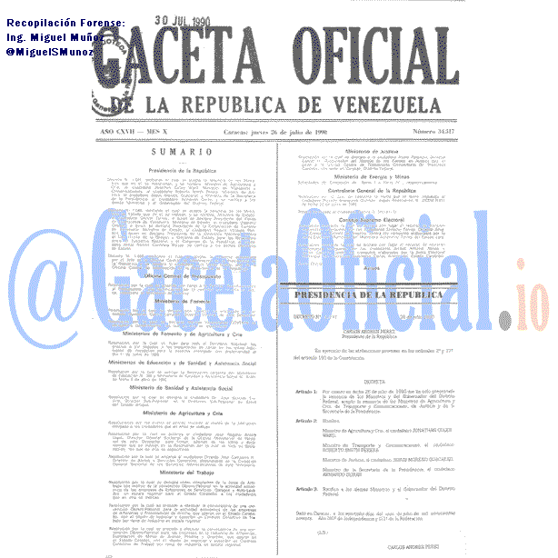 Gaceta Oficial 34517 del 26 Julio 1990