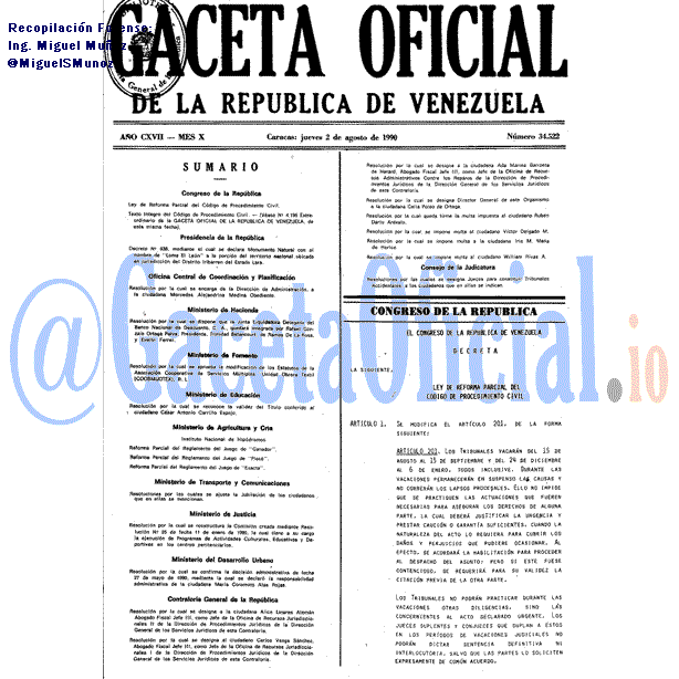 Gaceta Oficial 34522 del 2 Agosto 1990