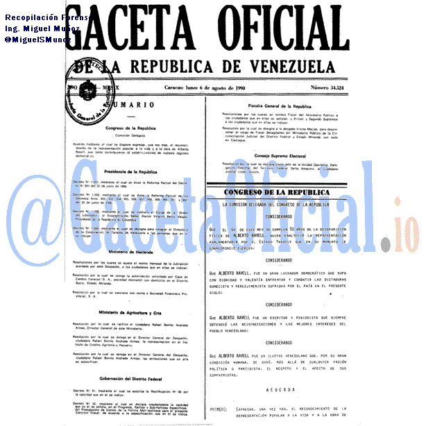 Gaceta Oficial 34524 del 6 Agosto 1990