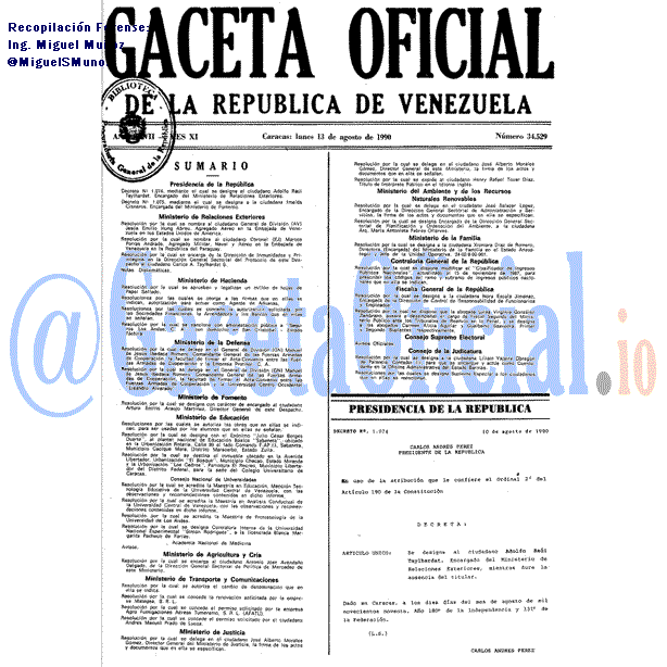 Gaceta Oficial 34529 del 13 Agosto 1990