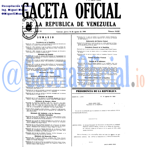Gaceta Oficial 34532 del 16 Agosto 1990