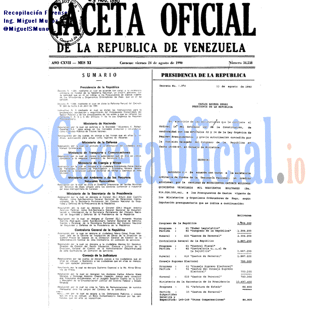 Gaceta Oficial 34538 del 24 Agosto 1990