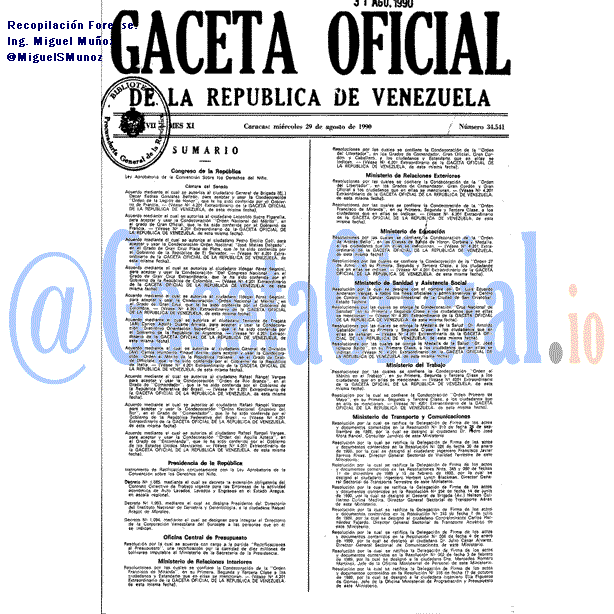 Gaceta Oficial 34541 del 29 Agosto 1990