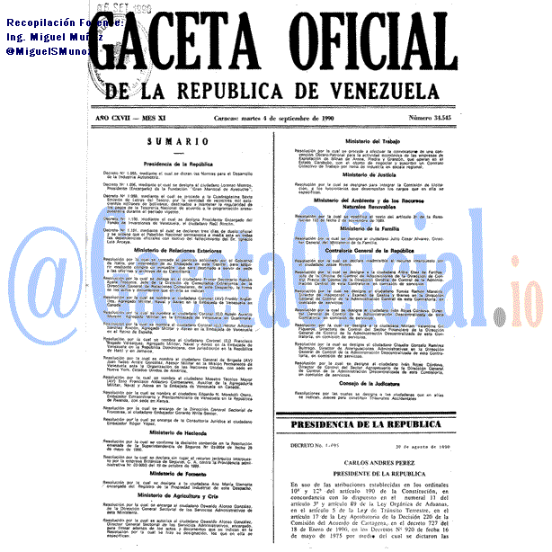 Gaceta Oficial 34545 del 4 Septiembre 1990
