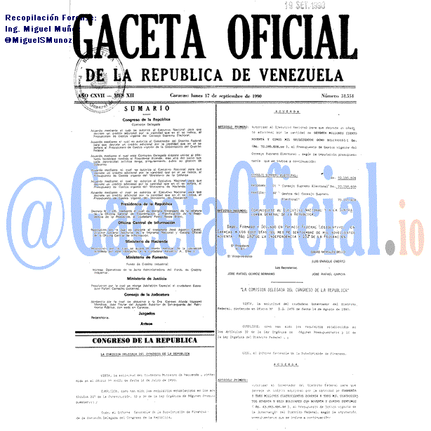 Gaceta Oficial 34554 del 17 Septiembre 1990