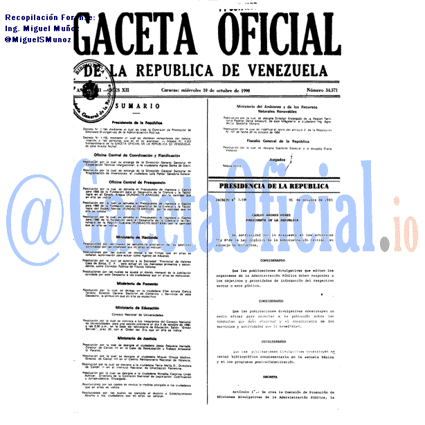 Gaceta Oficial 34571 del 10 Octubre 1990