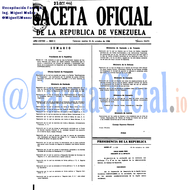 Gaceta Oficial 34574 del 16 Octubre 1990
