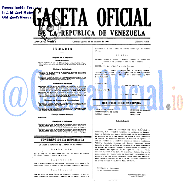 Gaceta Oficial 34576 del 18 Octubre 1990