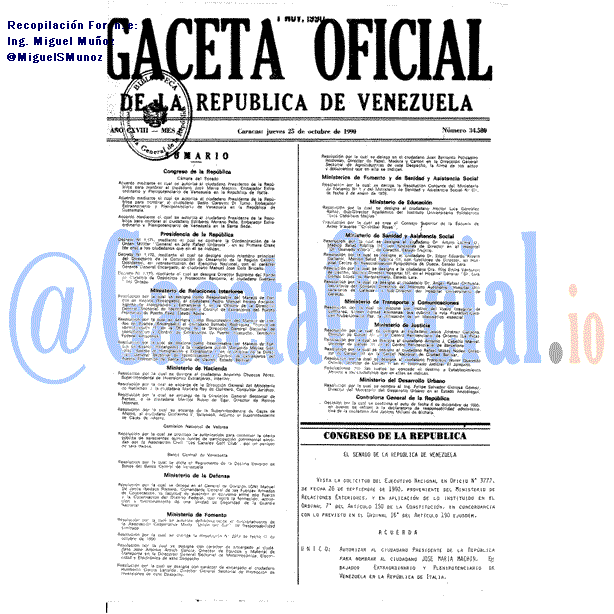 Gaceta Oficial 34580 del 25 Octubre 1990