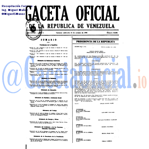 Gaceta Oficial 34584 del 31 Octubre 1990