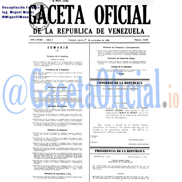 Gaceta Oficial 34585 del 1 Noviembre 1990