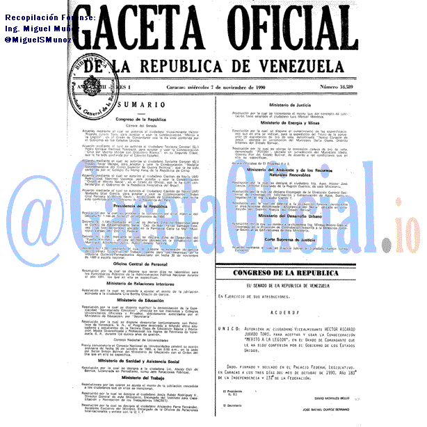 Gaceta Oficial 34589 del 7 Noviembre 1990