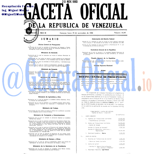 Gaceta Oficial 34597 del 19 Noviembre 1990