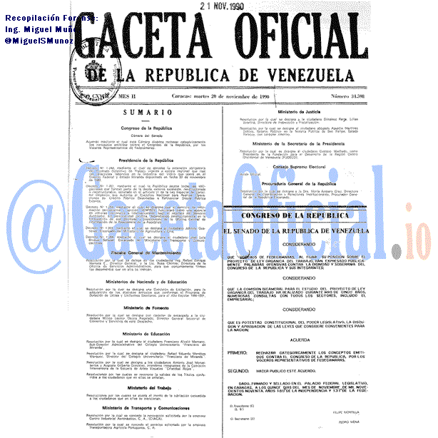 Gaceta Oficial 34598 del 20 Noviembre 1990