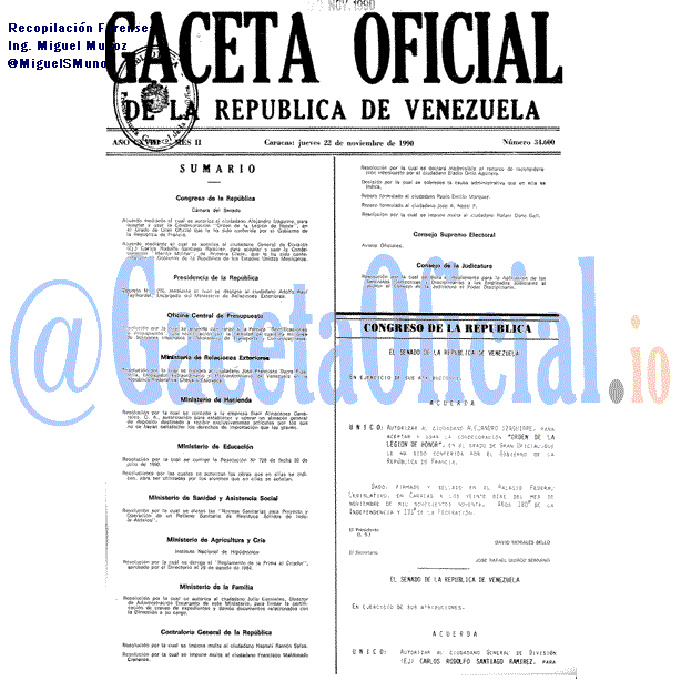 Gaceta Oficial 34600 del 22 Noviembre 1990