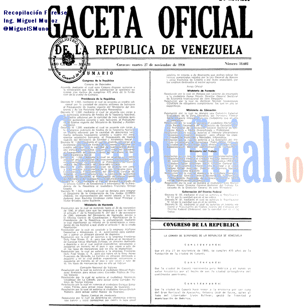Gaceta Oficial 34603 del 27 Noviembre 1990