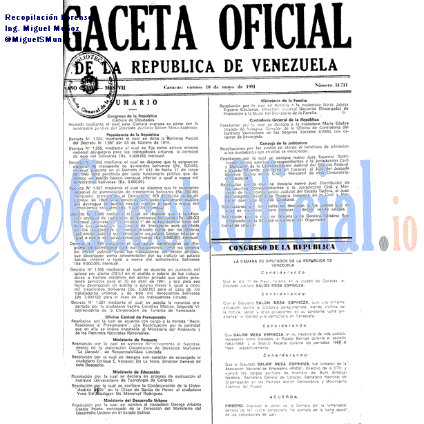 Gaceta Oficial 34711 del 10 Mayo 1991