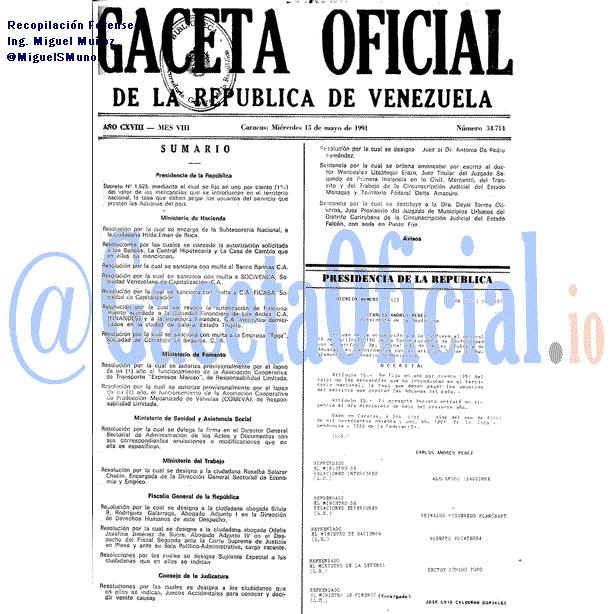Gaceta Oficial 34714 del 15 Mayo 1991