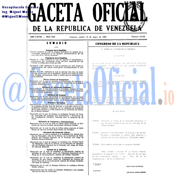 Gaceta Oficial 34718 del 21 Mayo 1991