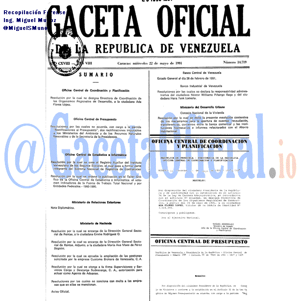 Gaceta Oficial 34719 del 22 Mayo 1991