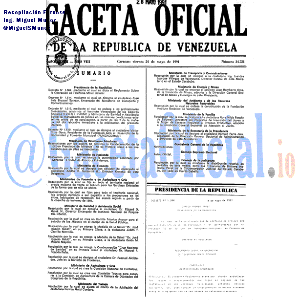 Gaceta Oficial 34721 del 24 Mayo 1991