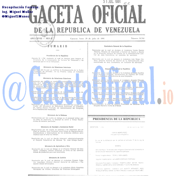Gaceta Oficial 34764 del 29 Julio 1991