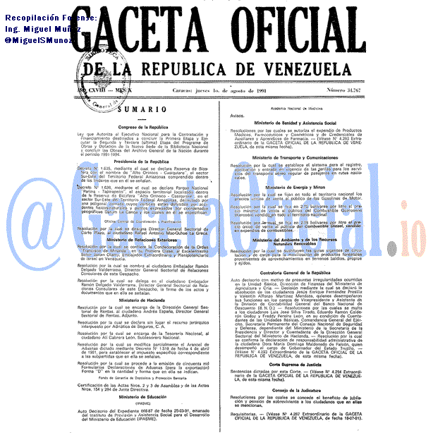 Gaceta Oficial 34767 del 1 Agosto 1991