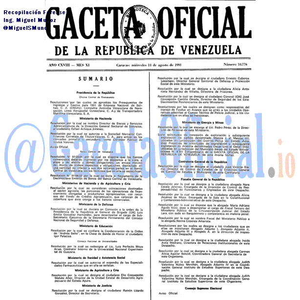 Gaceta Oficial 34776 del 14 Agosto 1991