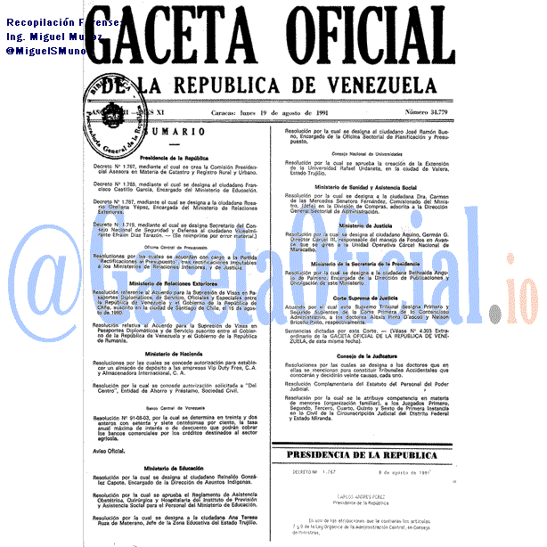 Gaceta Oficial 34779 del 19 Agosto 1991