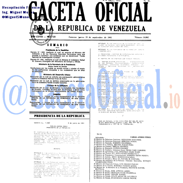 Gaceta Oficial 34802 del 19 Septiembre 1991