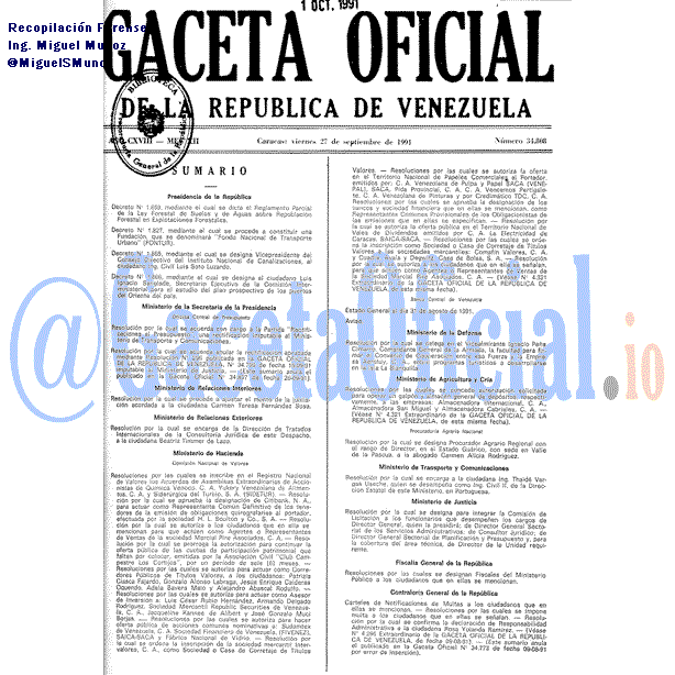 Gaceta Oficial 34808 del 27 Septiembre 1991