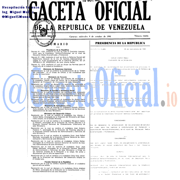 Gaceta Oficial 34816 del 9 Octubre 1991