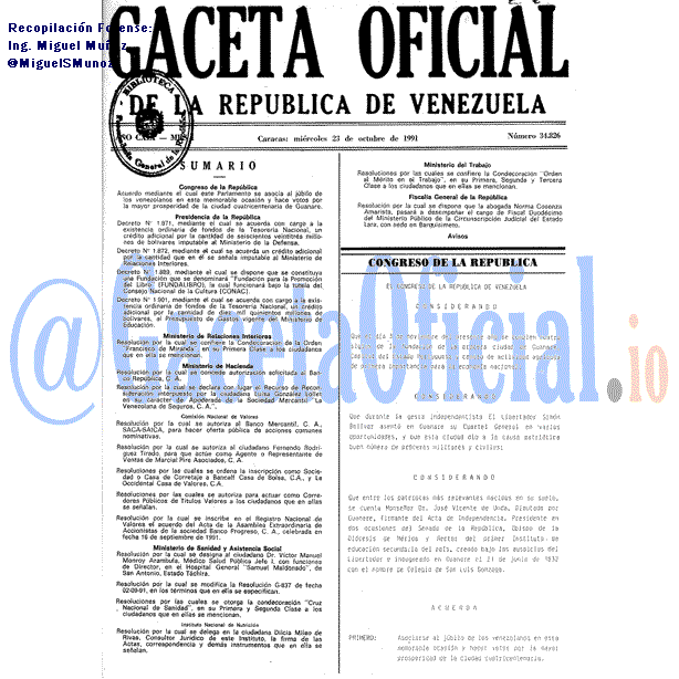 Gaceta Oficial 34826 del 23 Octubre 1991