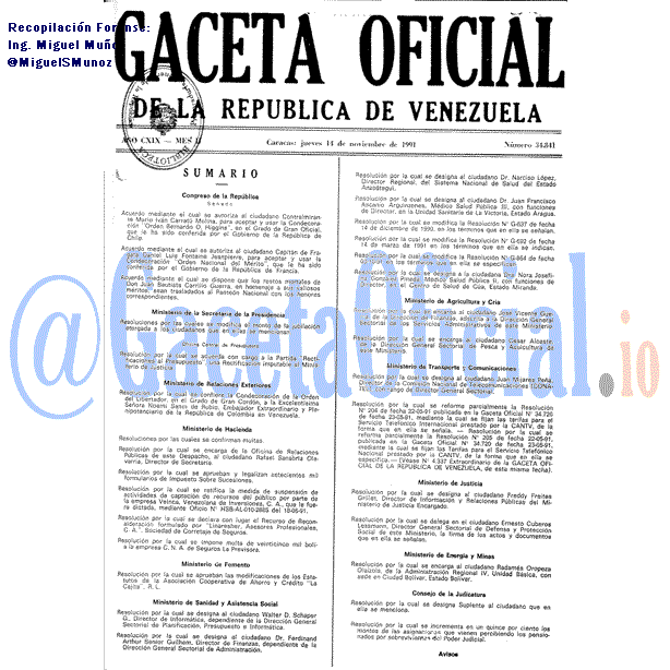 Gaceta Oficial 34841 del 14 Noviembre 1991