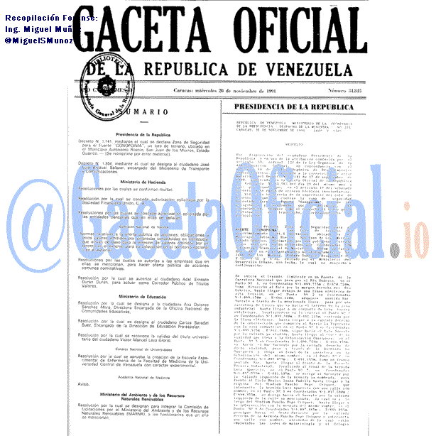 Gaceta Oficial 34845 del 20 Noviembre 1991