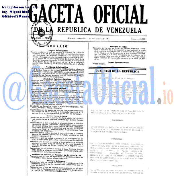 Gaceta Oficial 34850 del 27 Noviembre 1991