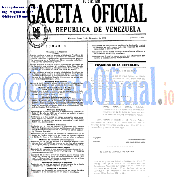 Gaceta Oficial 34858 del 9 Diciembre 1991