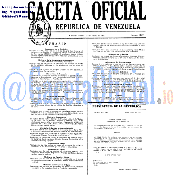 Gaceta Oficial 34891 del 28 Enero 1992