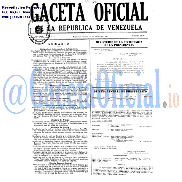 Gaceta Oficial 34894 del 31 Enero 1992