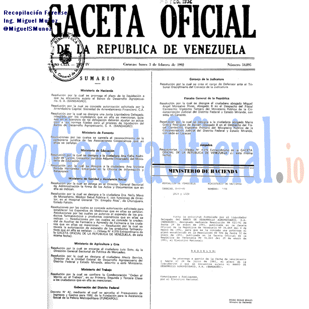 Gaceta Oficial 34895 del 3 Febrero 1992