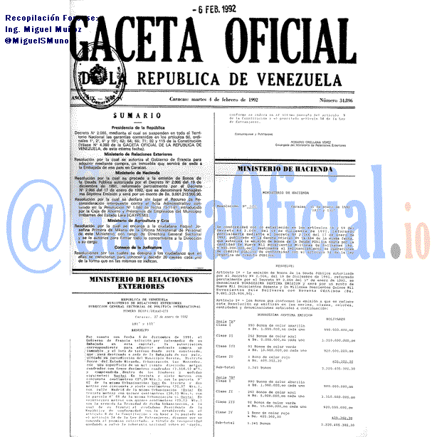 Gaceta Oficial 34896 del 4 Febrero 1992