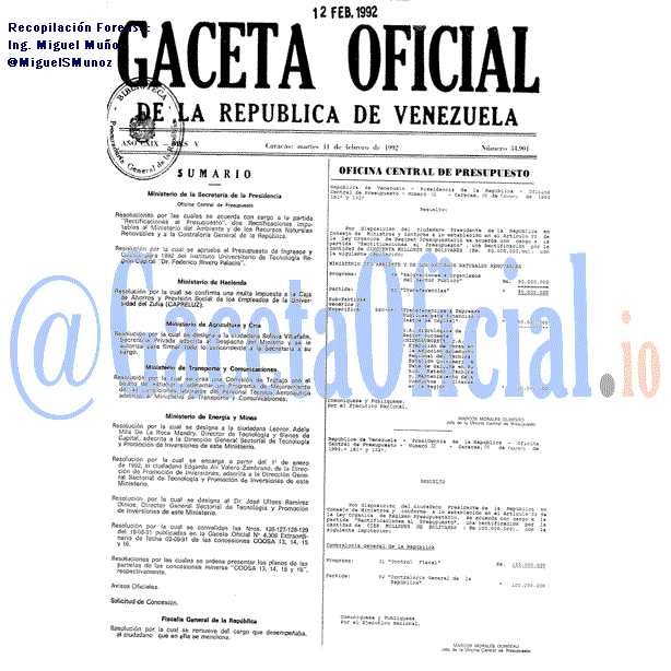 Gaceta Oficial 34901 del 11 Febrero 1992
