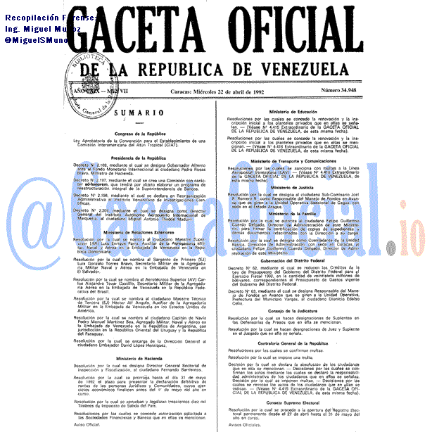 Gaceta Oficial 34948 del 22 Abril 1992