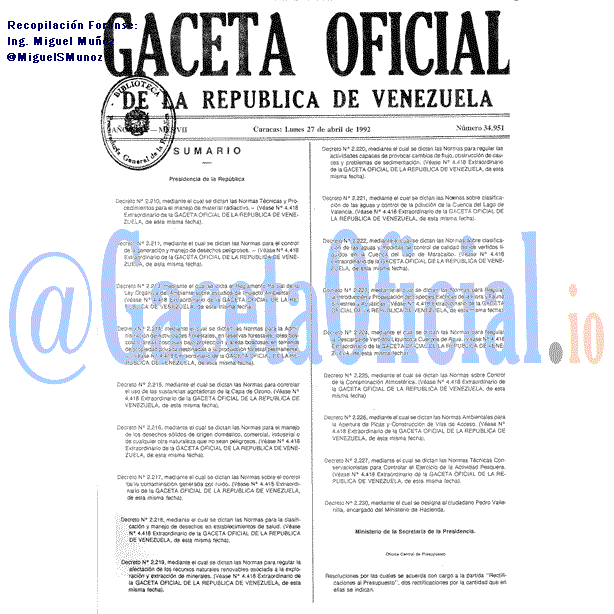 Gaceta Oficial 34951 del 27 Abril 1992
