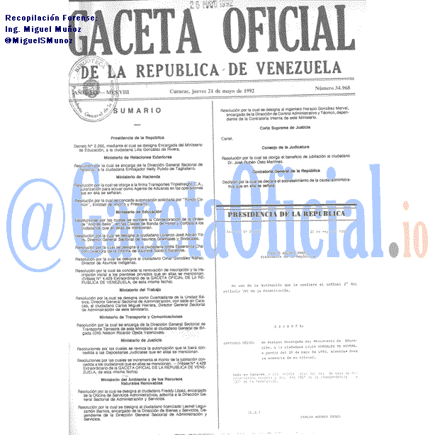 Gaceta Oficial 34968 del 21 Mayo 1992