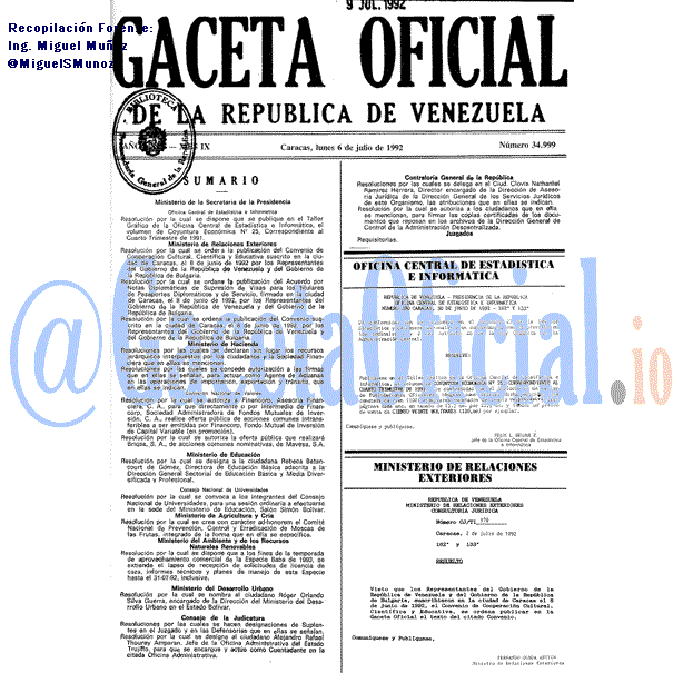 Gaceta Oficial 34999 del 6 Julio 1992