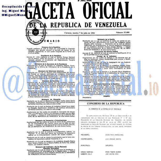 Gaceta Oficial 35000 del 7 Julio 1992