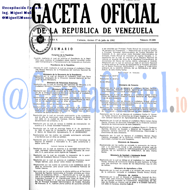 Gaceta Oficial 35008 del 17 Julio 1992